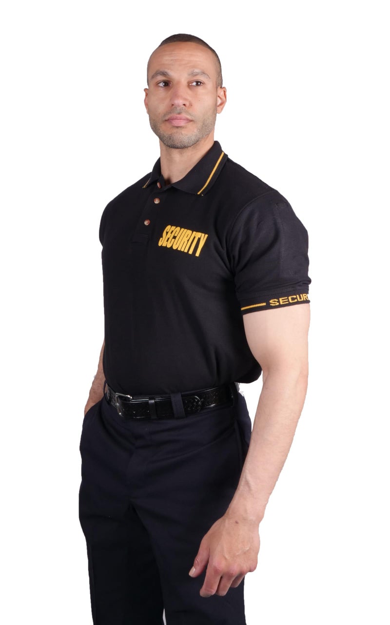 First Class Polycotton Security Polo Shirt (Large, Black W/Gold) - Image 5